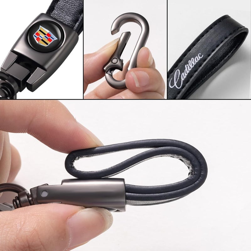 BFIVEANTE leather car keychain set for Cadillac men and women family present keychain key ring lanyard accessories (black) - Image 3